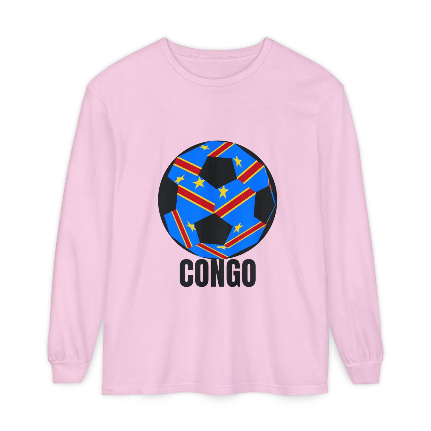 Congo Fan Specialty Soccer Ball Design T Shirt Long Sleeve T-Shirt Black Text