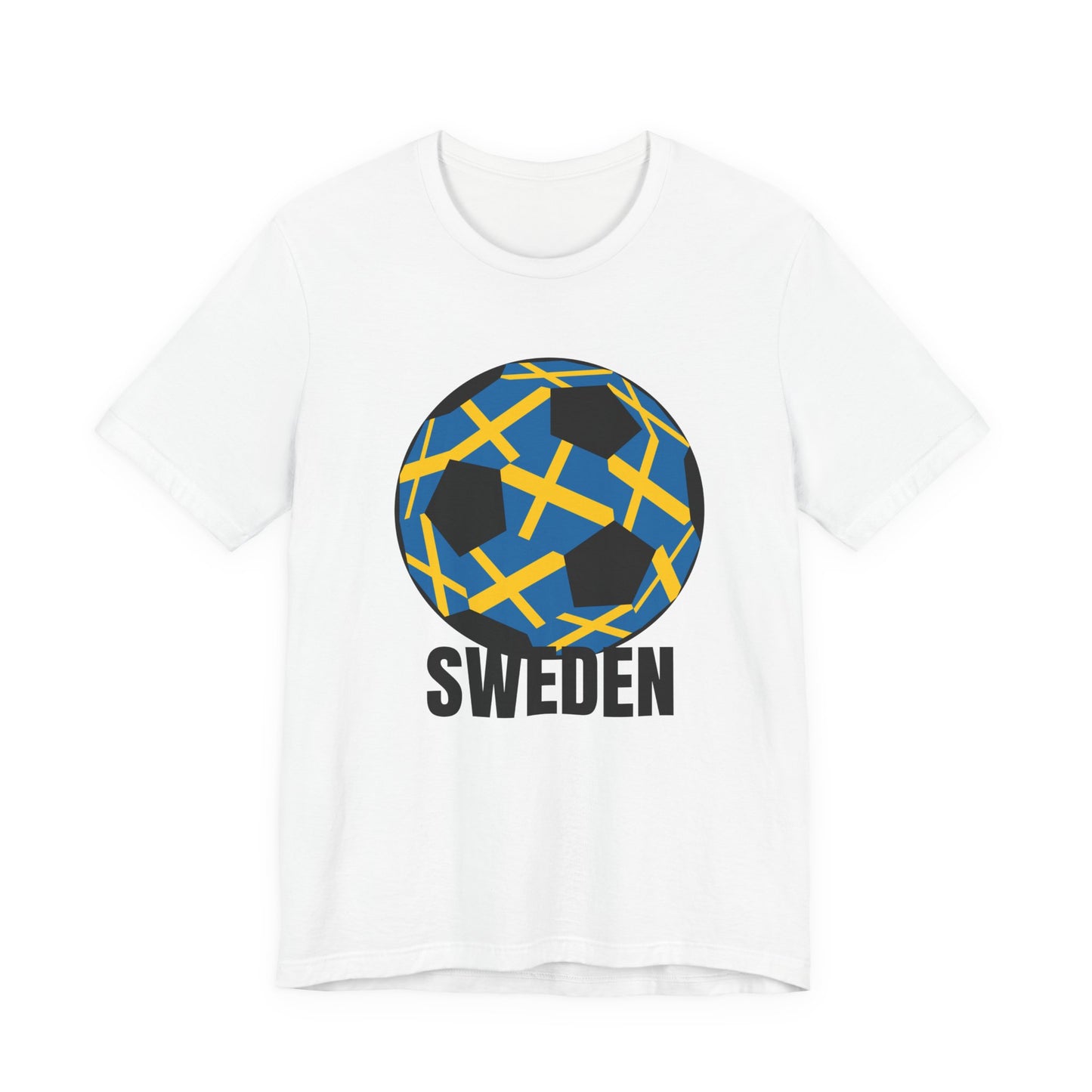 Sweden Fan Specialty Soccer Ball Design T Shirt Black Text