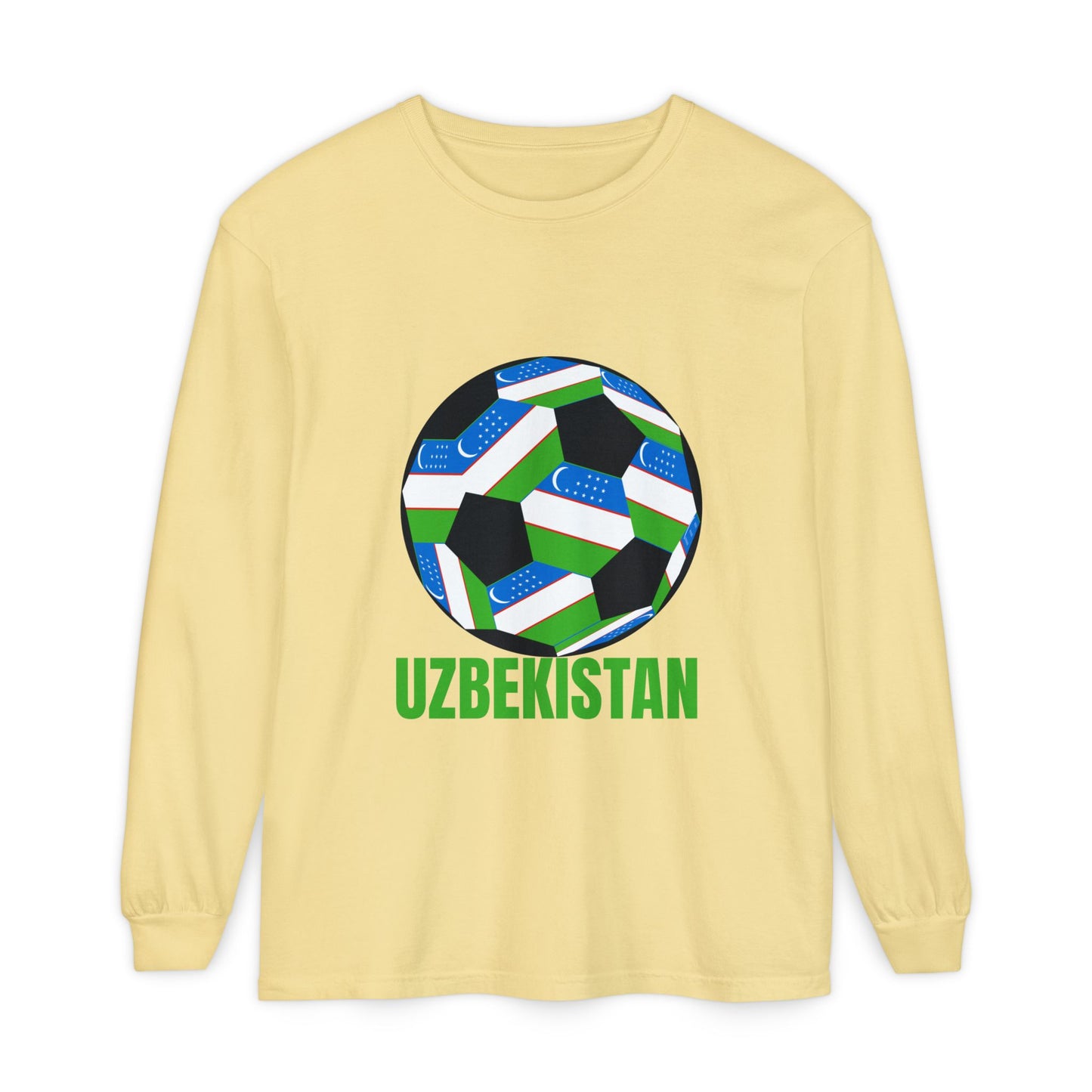 Uzbekistan Fan Specialty Soccer Ball Design Long Sleeve Tee