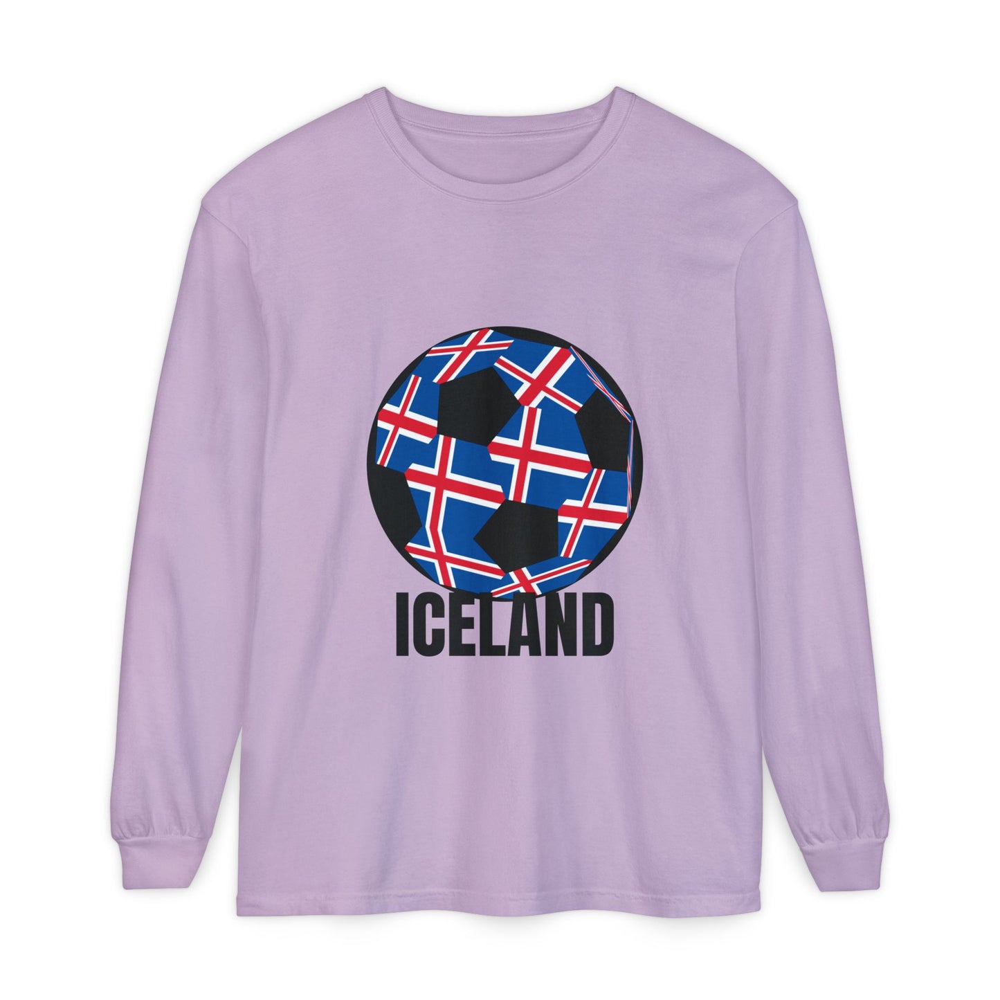 Iceland Fan Specialty Soccer Ball Design Long Sleeve Tee