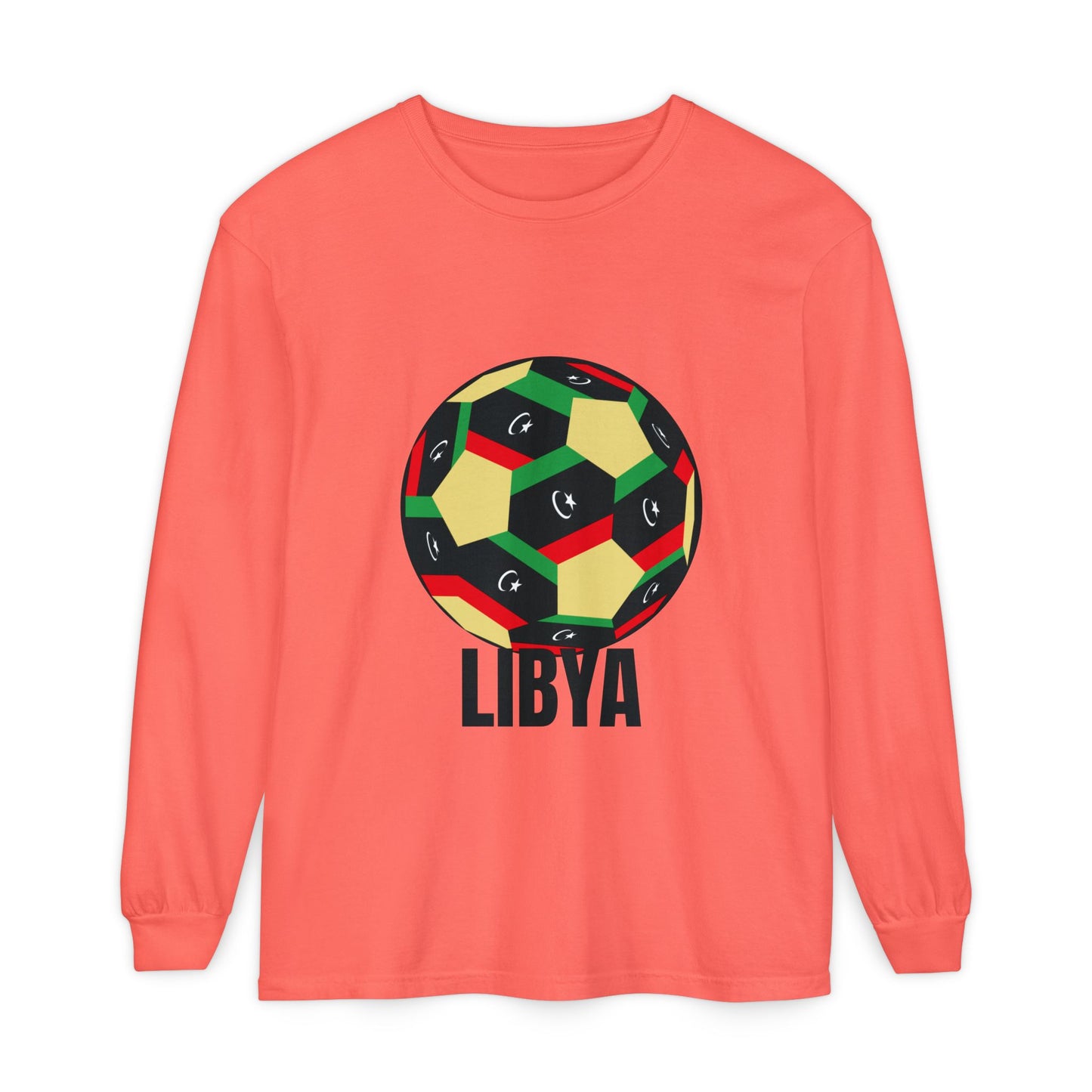 Libya Fan Specialty Soccer Ball Design T Shirt Long Sleeve Tee