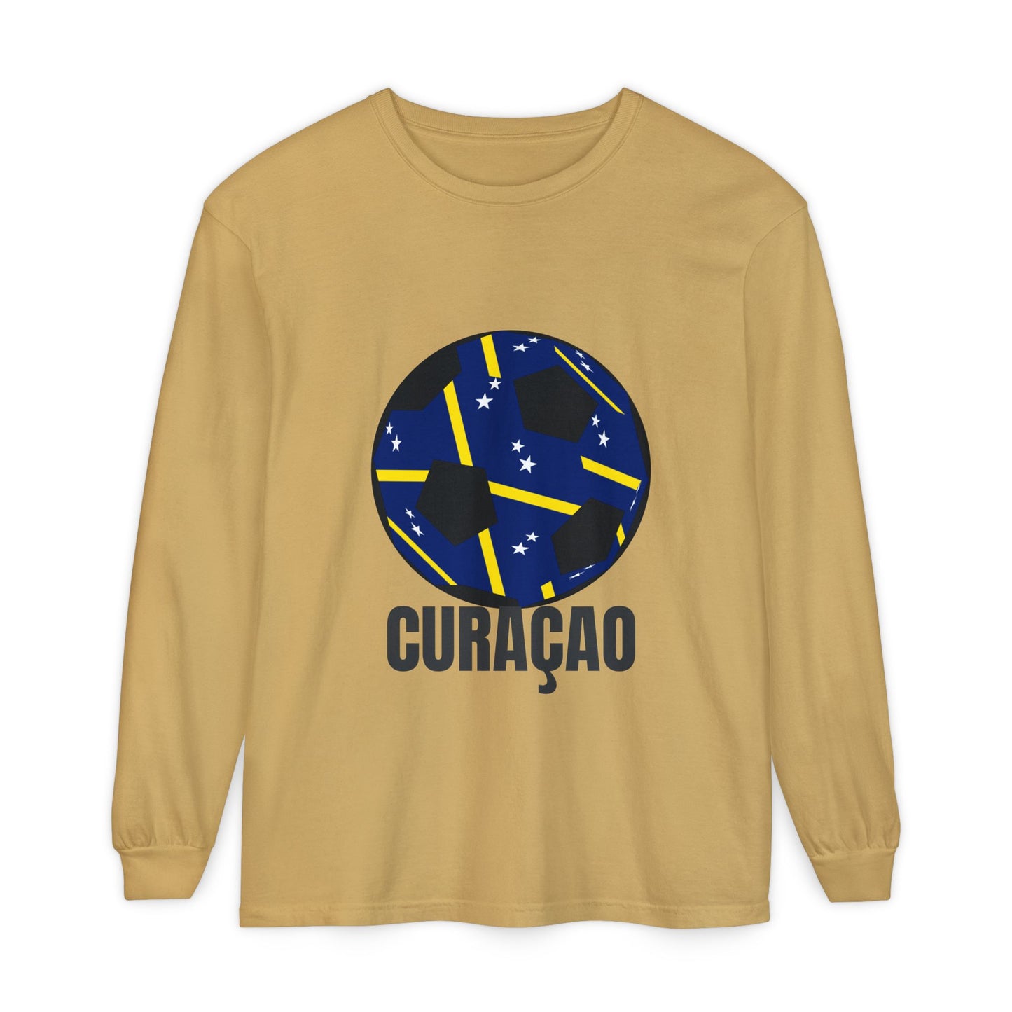 Curacao Fan Specialty Soccer Ball Design Long Sleeve Tee