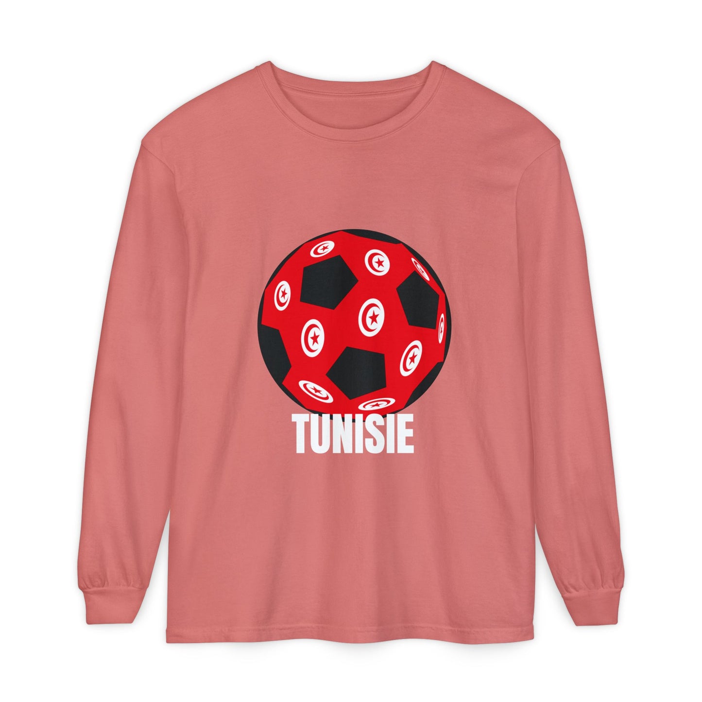 Tunisie Fan Specialty Soccer Ball Design Long Sleeve Tee White Text