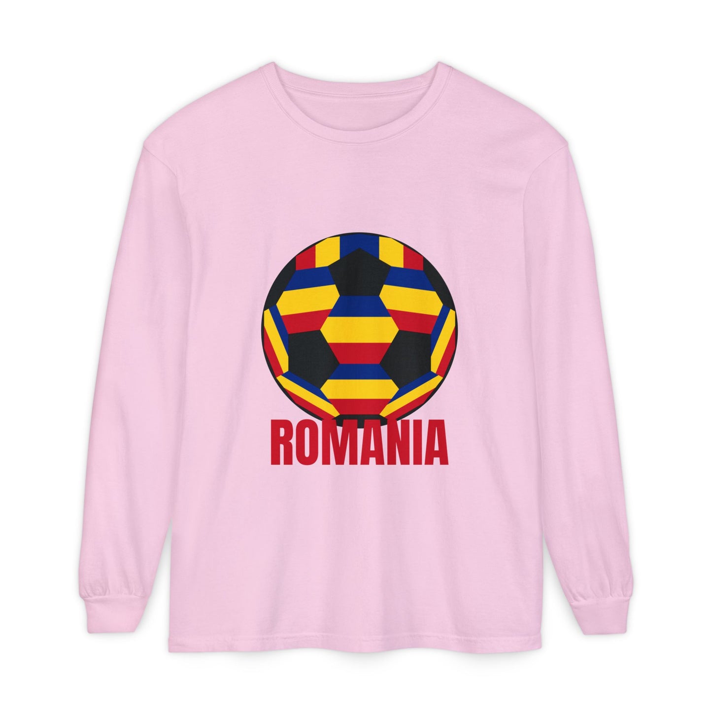 Romania Fan Specialty Soccer Ball Design Long Sleeve Tee