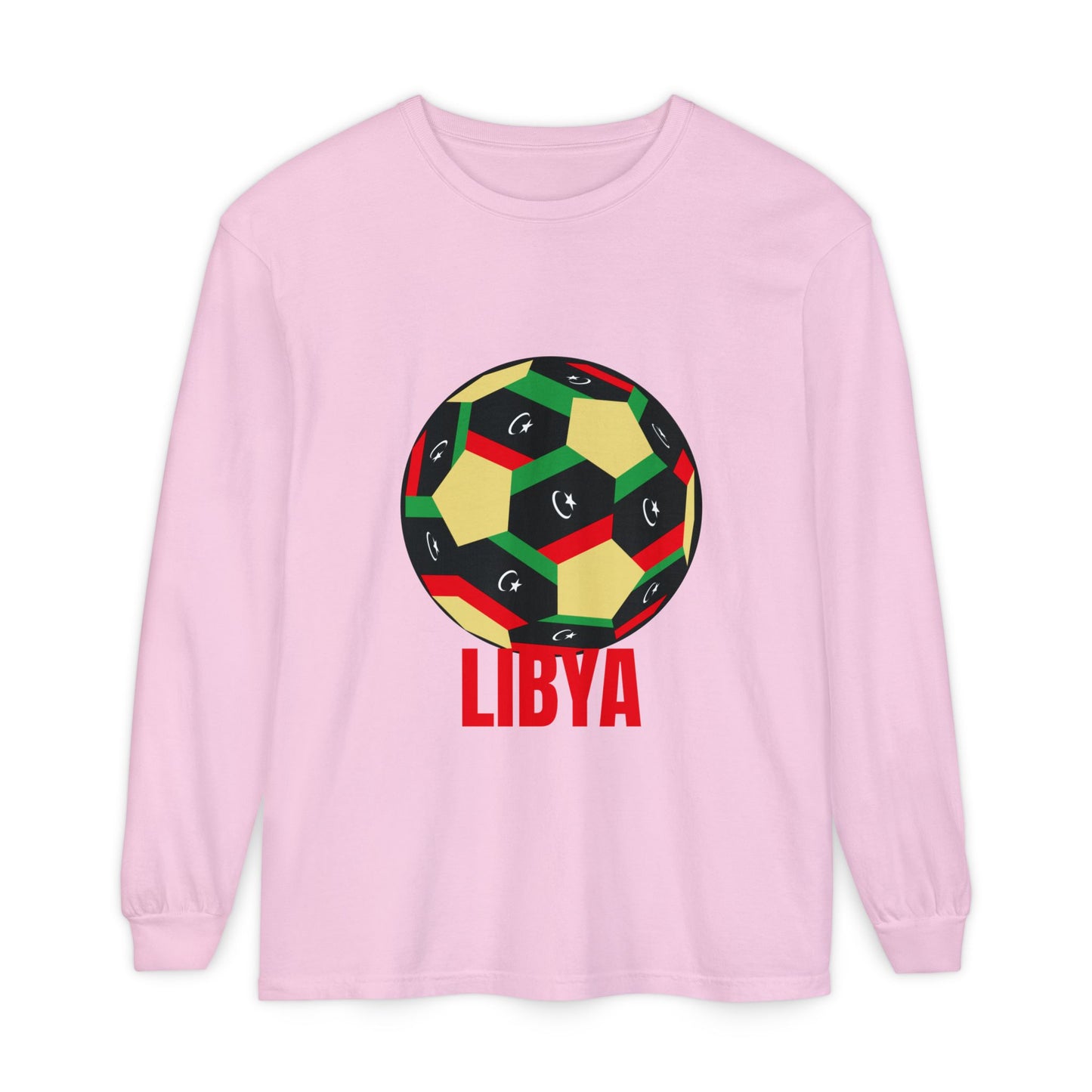 Libya Fan Specialty Soccer Ball Design T Shirt Long Sleeve Tee