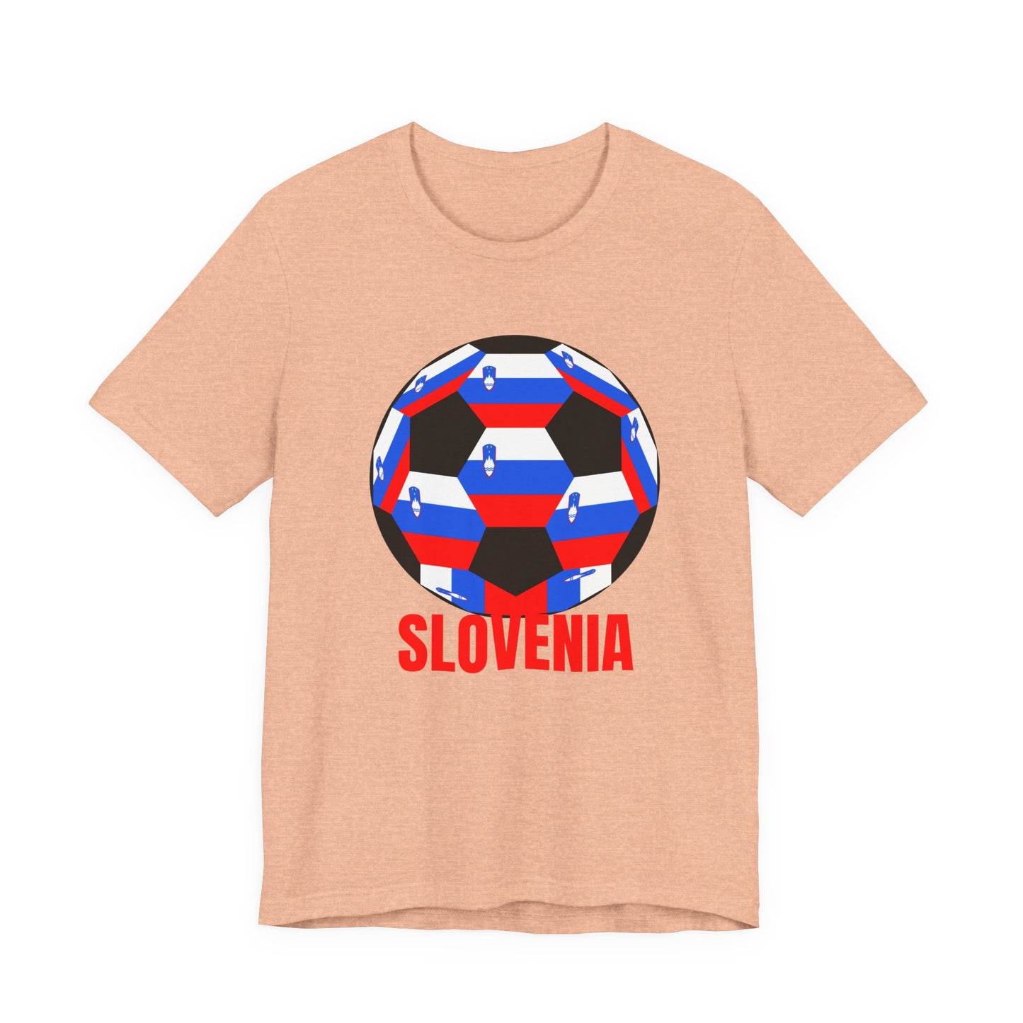 Slovenia Fan Specialty Soccer Ball Design T Shirt Red Text