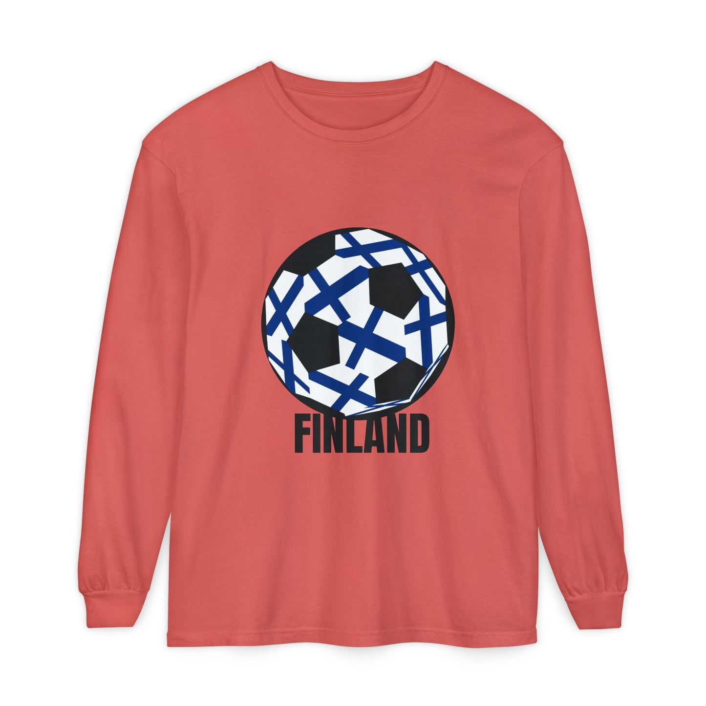 Finland Fan Specialty Soccer Ball Design Long Sleeve Tee