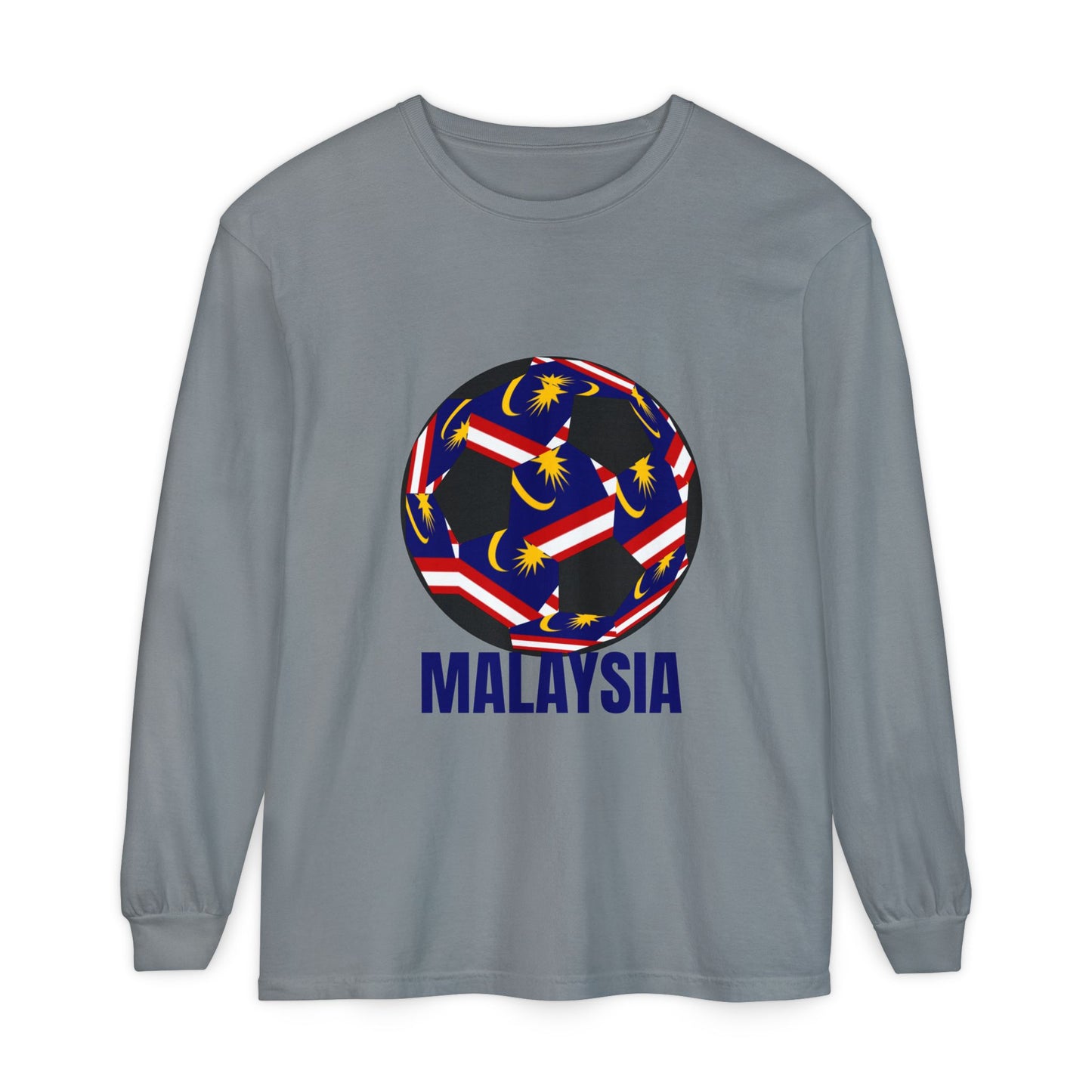 Malaysia Fan Specialty Soccer Ball Design Long Sleeve Tee