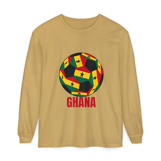 Ghana Fan Specialty Soccer Ball Design Long Sleeve Tee