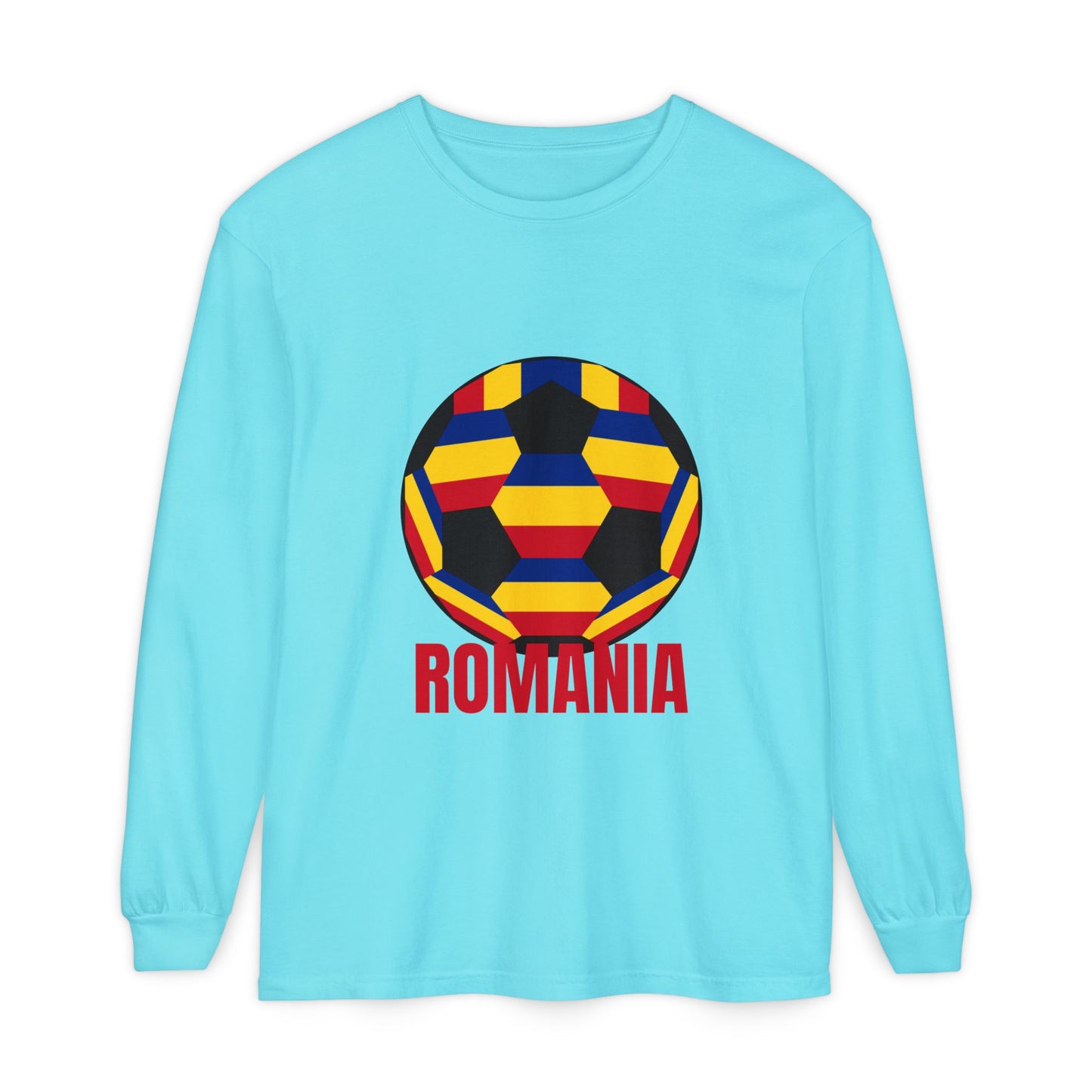 Romania Fan Specialty Soccer Ball Design Long Sleeve Tee