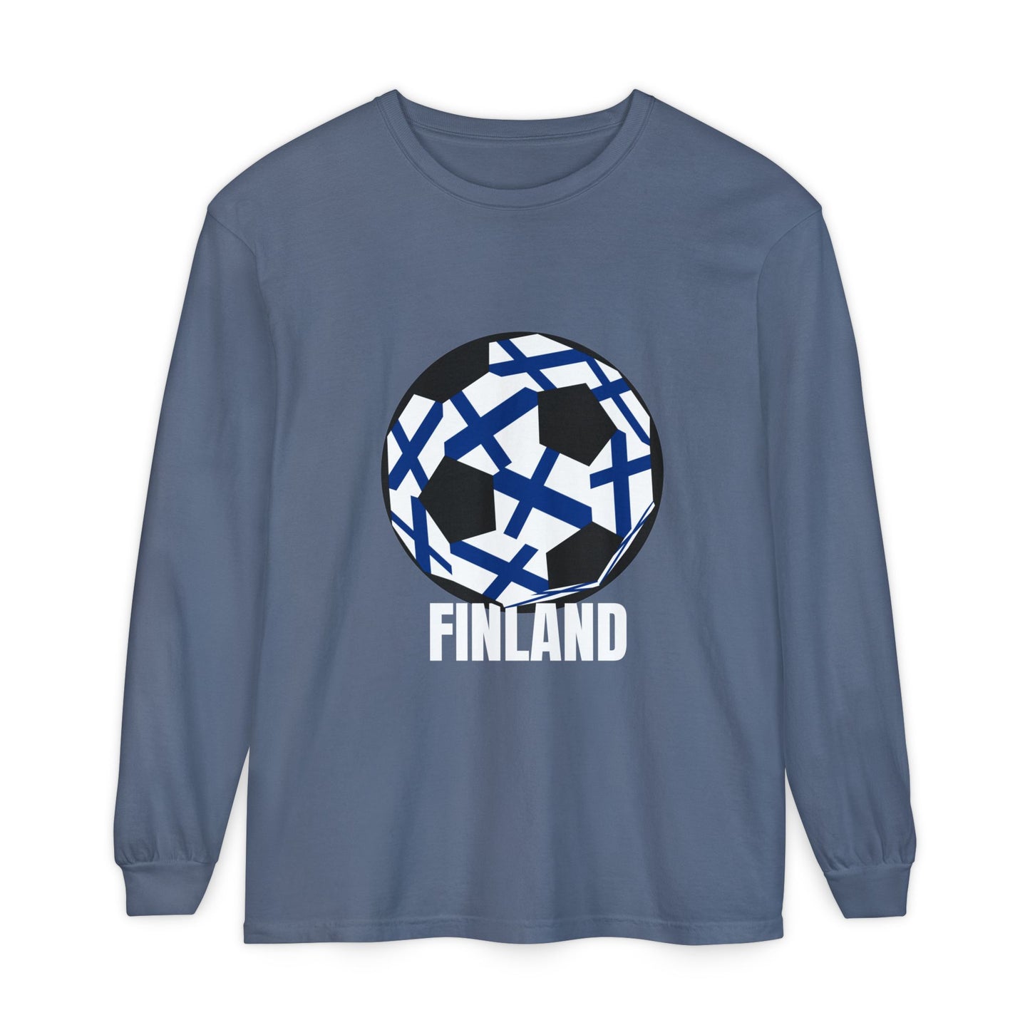 Finland Fan Specialty Soccer Ball Design Long Sleeve Tee