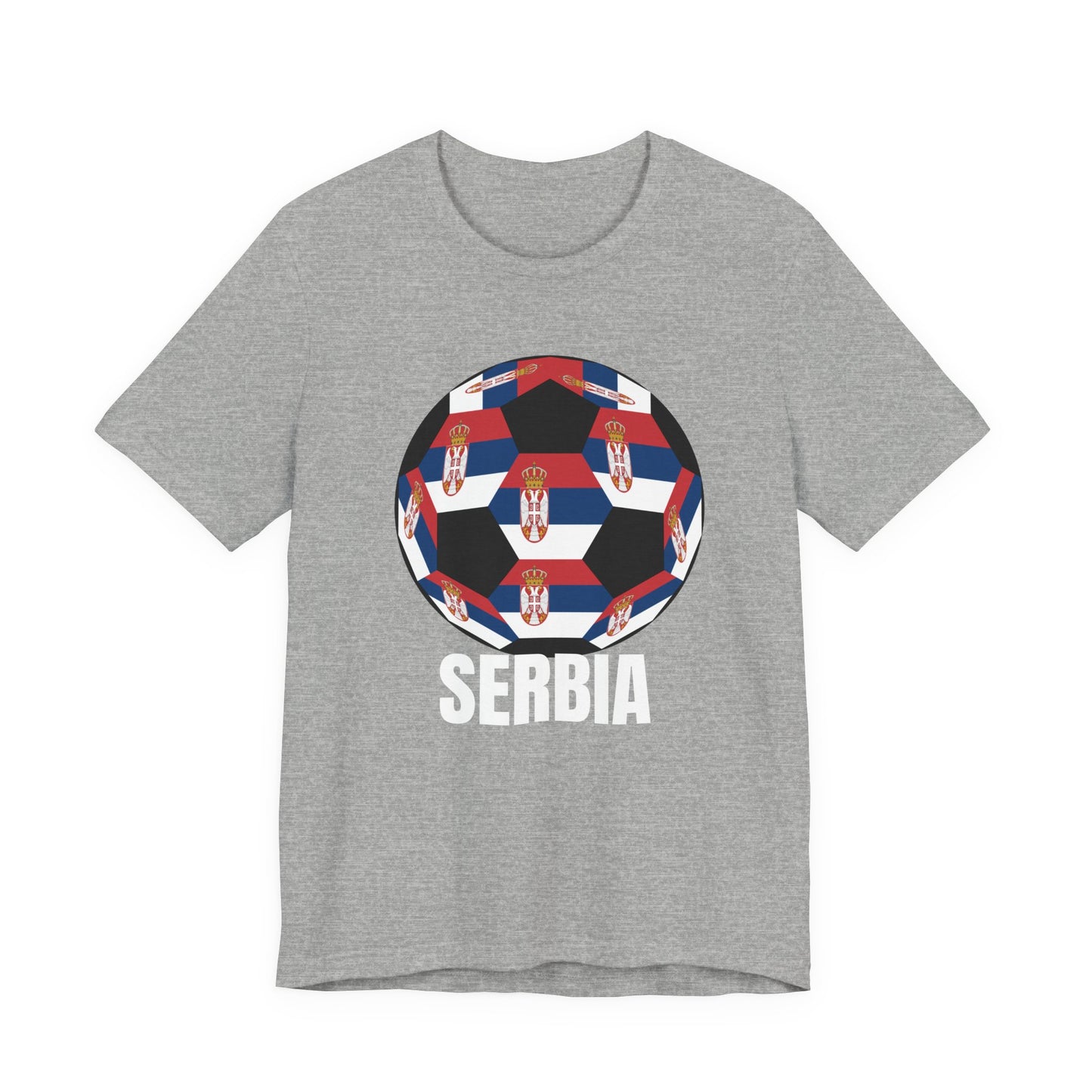 Serbia Fan Specialty Soccer Ball Design T Shirt White Text