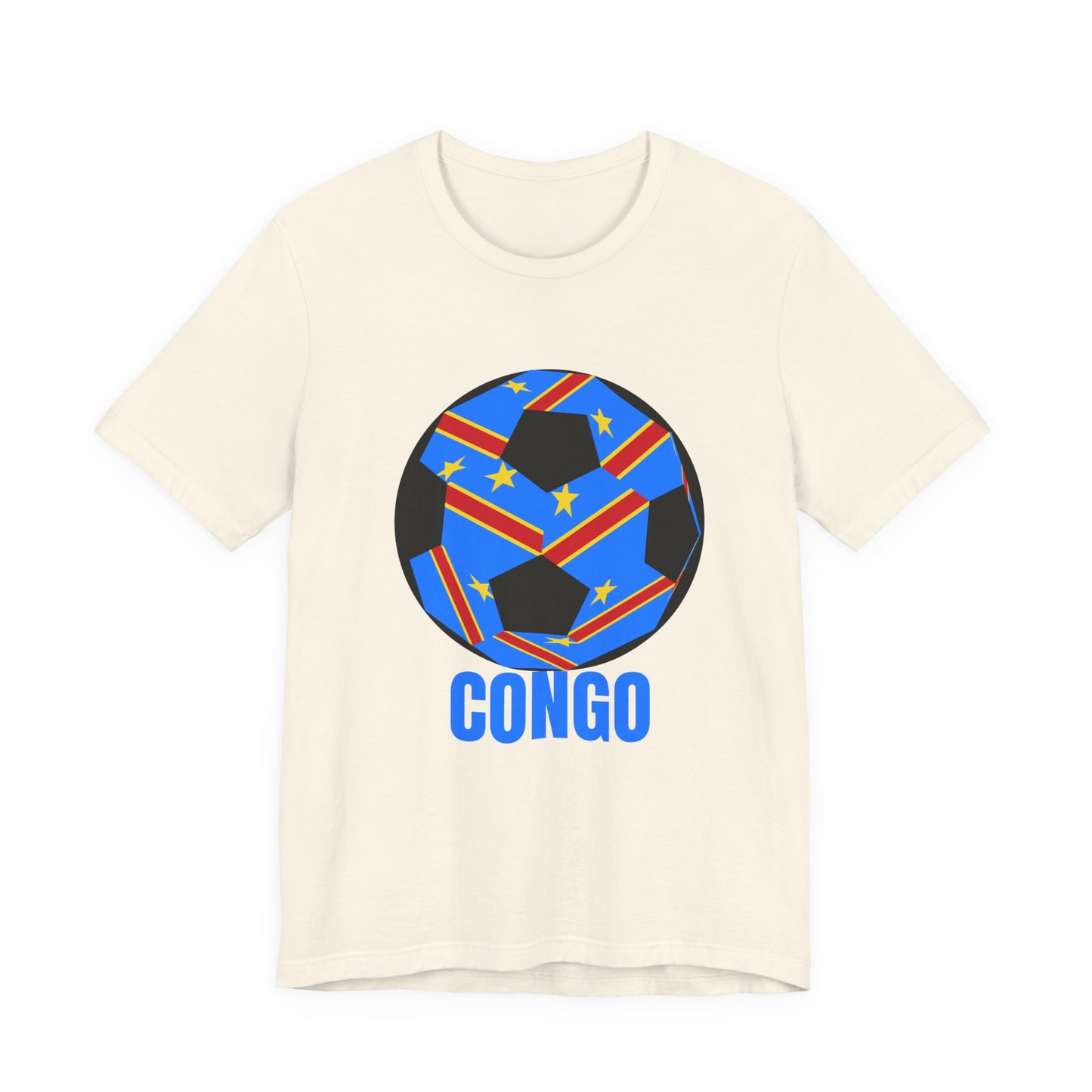 Congo Fan Specialty Soccer Ball Design T Shirt Blue Text