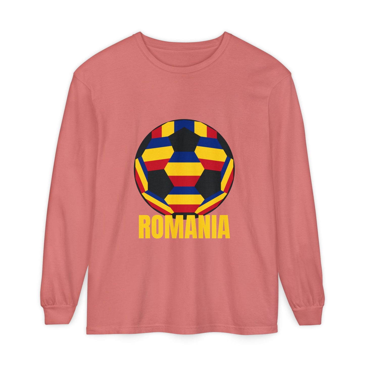 Romania Fan Specialty Soccer Ball Design Long Sleeve Tee