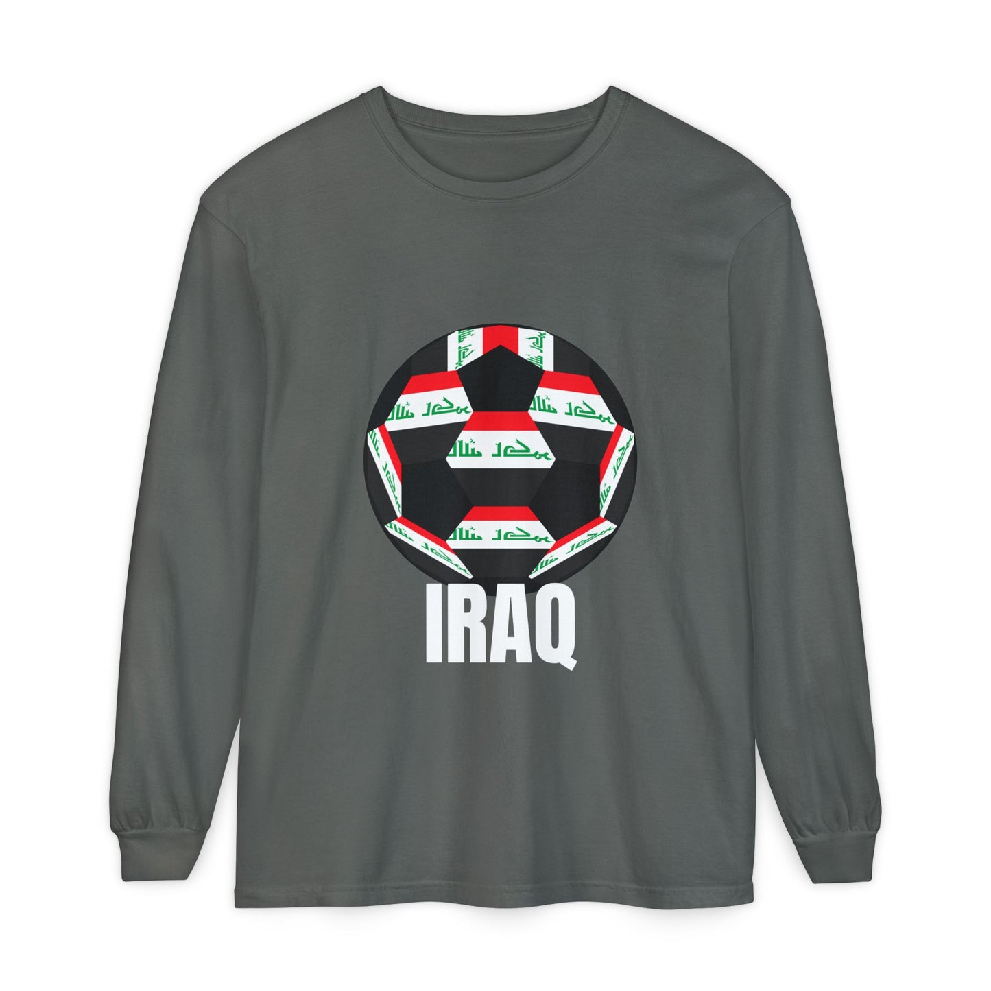 Iraq Fan Specialty Soccer Ball Design T Shirt Long Sleeve Tee