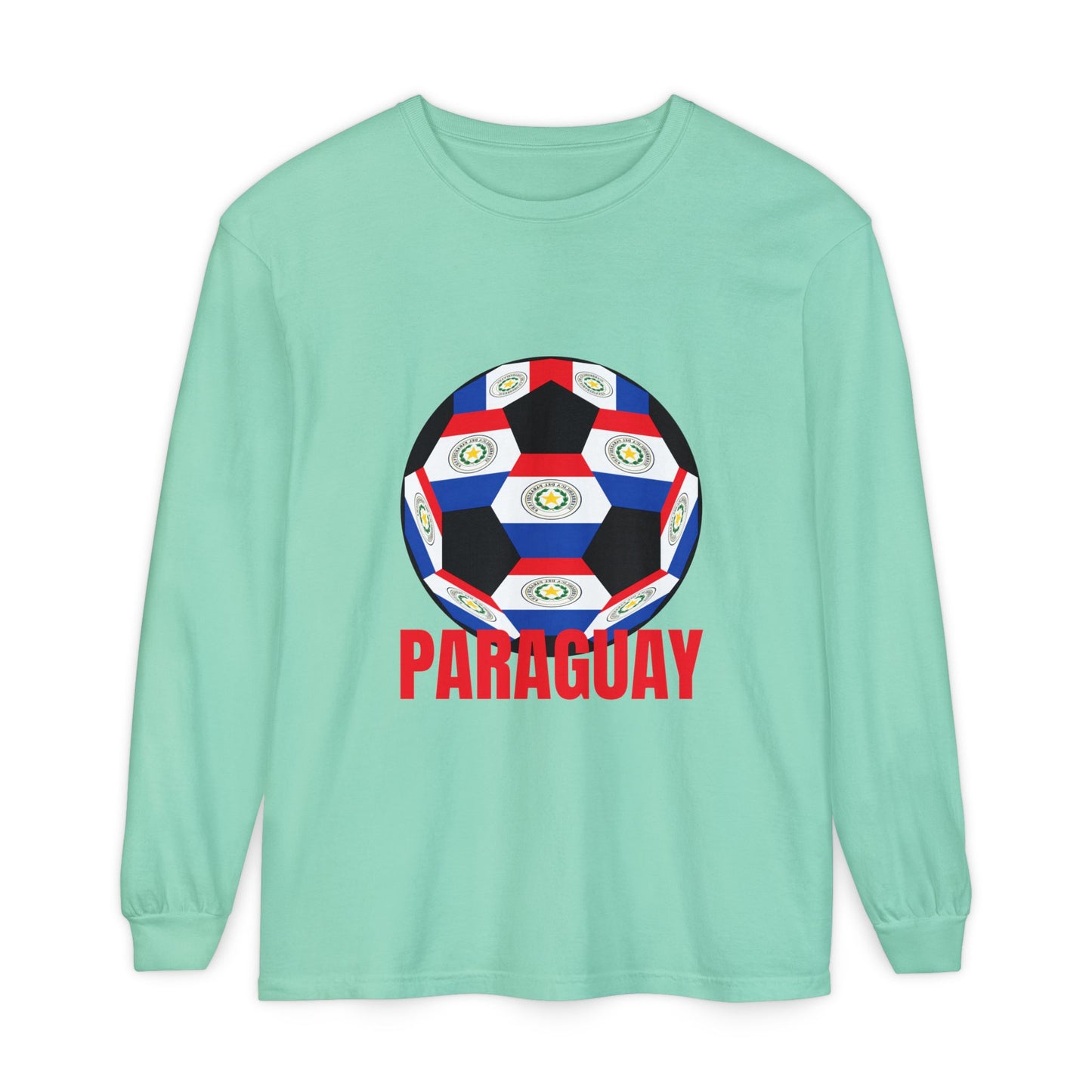 Paraguay Fan Specialty Soccer Ball Design Long Sleeve Tee