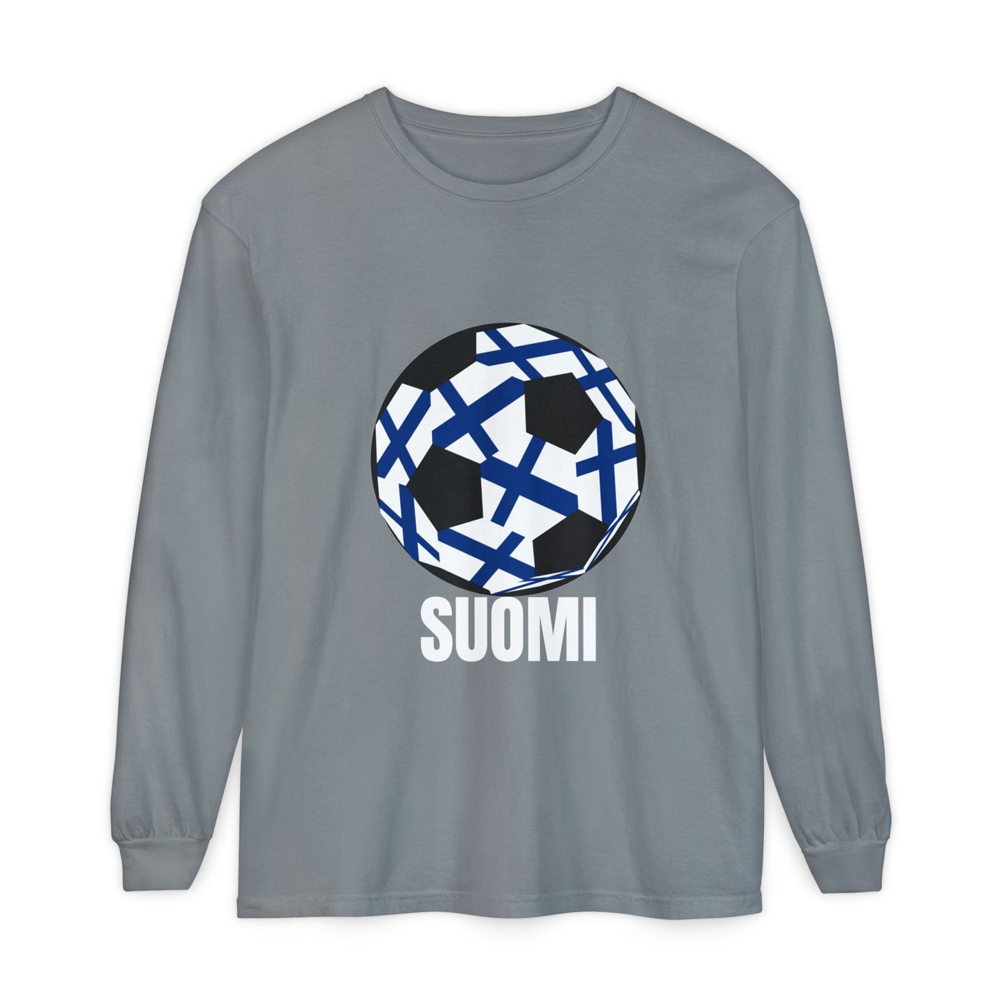 Suomi Fan Specialty Soccer Ball Design Long Sleeve Tee