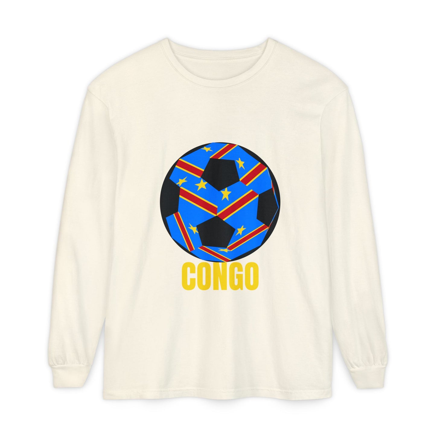 Congo Fan Specialty Soccer Ball Design T Shirt Yellow Text
