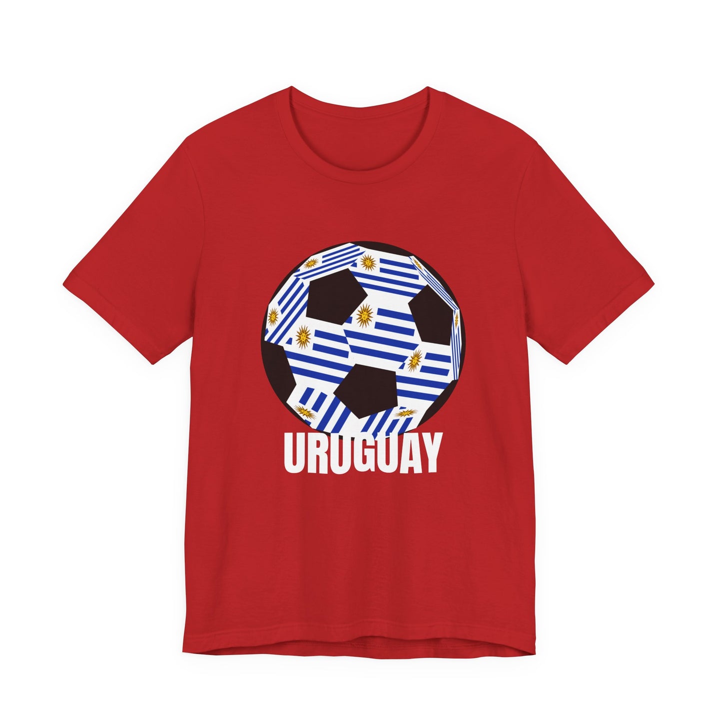 Uruguay Fan Specialty Soccer Ball Design T Shirt White Text