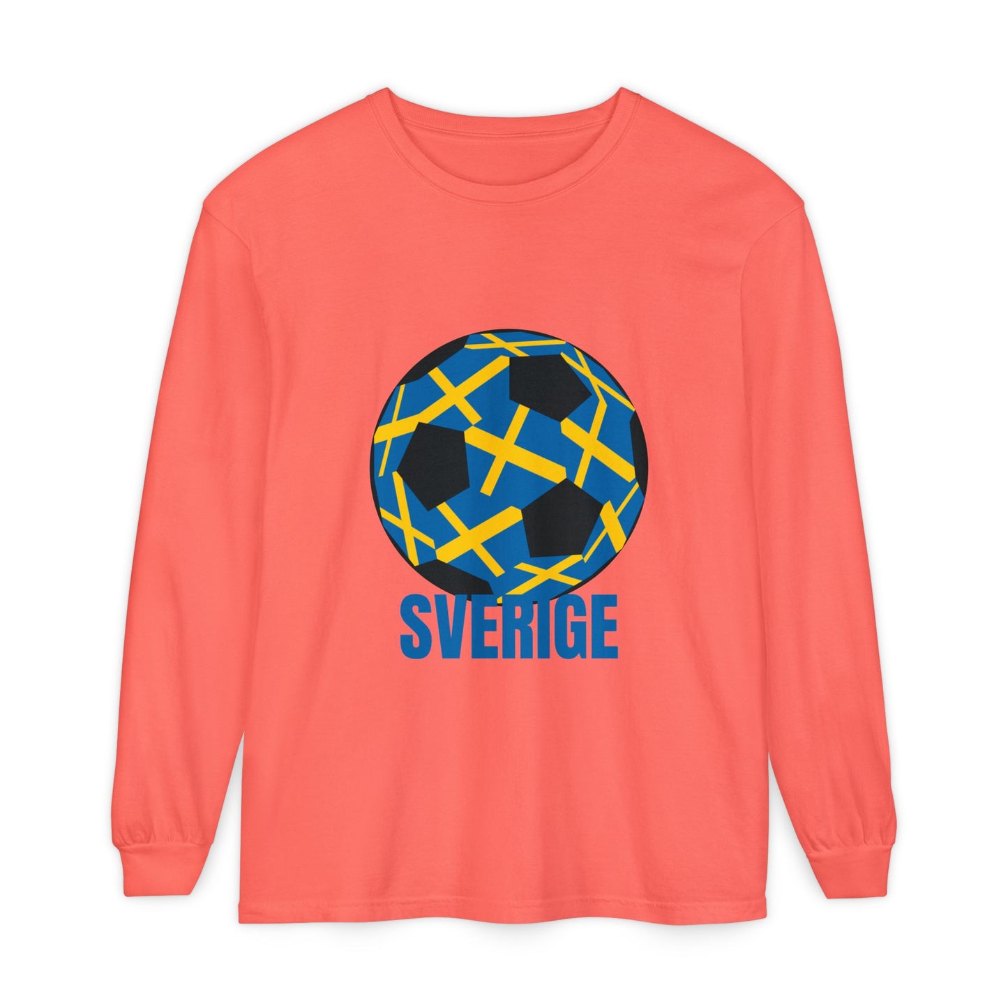Sverige Fan Specialty Soccer Ball Design T Shirt Blue Text