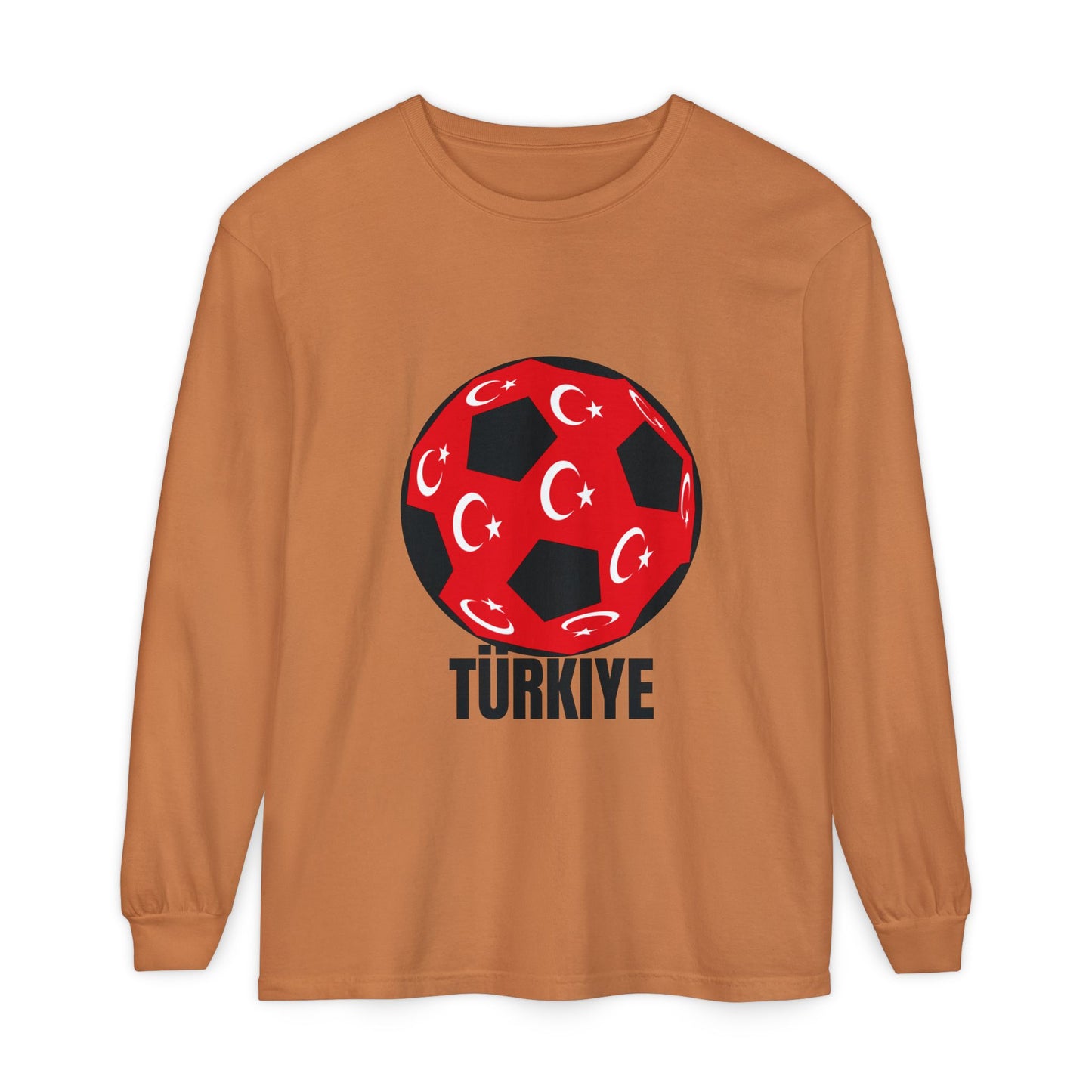 Türkiye Fan Specialty Soccer Ball Design Long Sleeve Tee Black Text