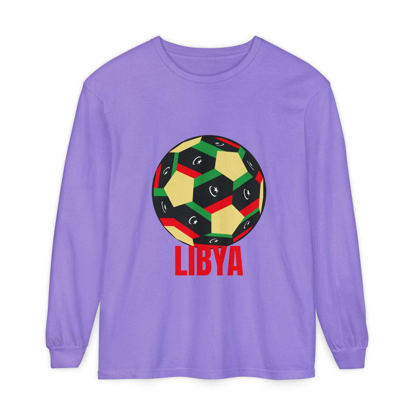 Libya Fan Specialty Soccer Ball Design T Shirt Long Sleeve Tee